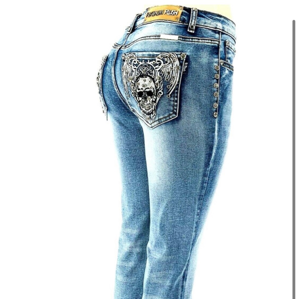 Platinum plush jeans rhinestone